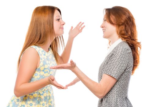 portrait of a beautiful young girlfriends arguing on a white background