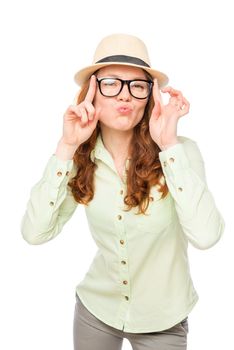 cheerful girl ape on a white background