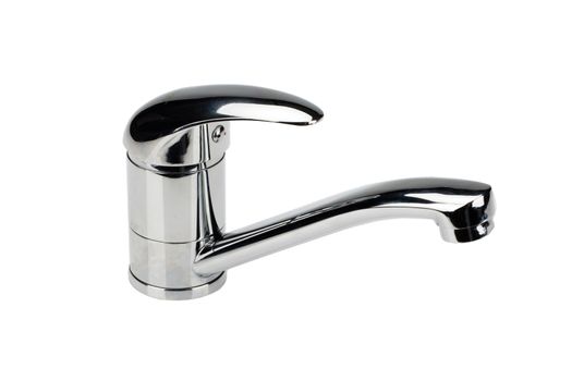 Metal chromium-plated water mixer on an isolated background