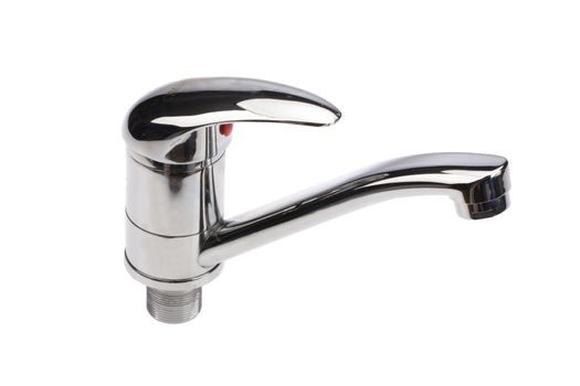 Metal chromium-plated water mixer on an isolated background