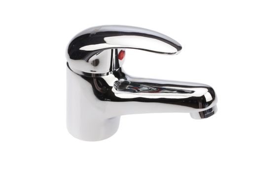 Metal chromium-plated water mixer on an isolated background