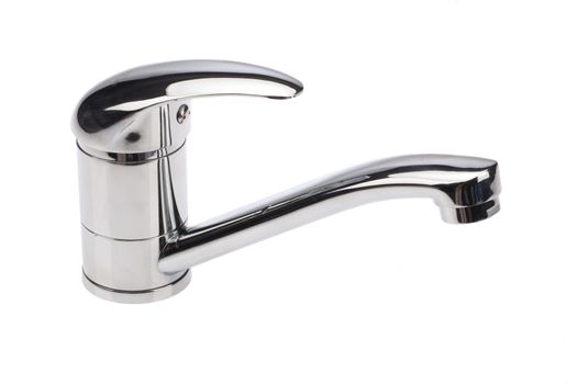 Metal chromium-plated water mixer on an isolated background