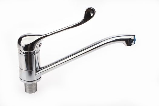Metal chromium-plated water mixer on an isolated background