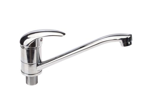 Metal chromium-plated water mixer on an isolated background