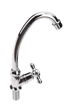 Metal chromium-plated water mixer on an isolated background