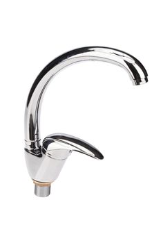 Metal chromium-plated water mixer on an isolated background
