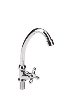 Metal chromium-plated water mixer on an isolated background