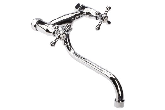 Metal chromium-plated water mixer on an isolated background