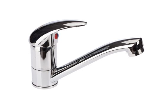 Metal chromium-plated water mixer on an isolated background