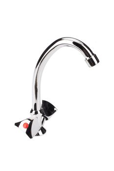 Metal chromium-plated water mixer on an isolated background