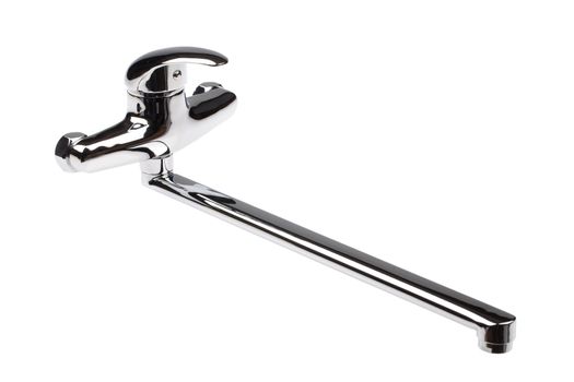 Metal chromium-plated water mixer on an isolated background