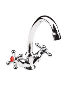 Metal chromium-plated water mixer on an isolated background