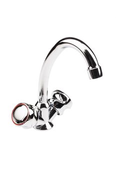 Metal chromium-plated water mixer on an isolated background