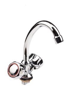 Metal chromium-plated water mixer on an isolated background