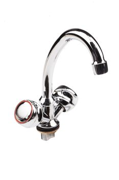 Metal chromium-plated water mixer on an isolated background