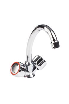 Metal chromium-plated water mixer on an isolated background