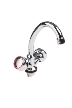 Metal chromium-plated water mixer on an isolated background