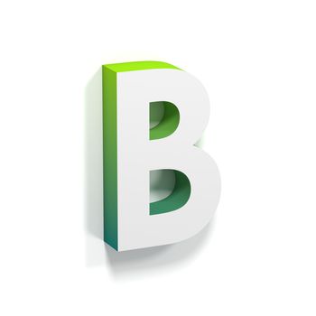 Green gradient and soft shadow font. Letter B. 3D render illustration isolated on white background
