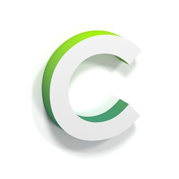 Green gradient and soft shadow font. Letter C. 3D render illustration isolated on white background