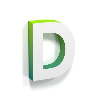 Green gradient and soft shadow font. Letter D. 3D render illustration isolated on white background