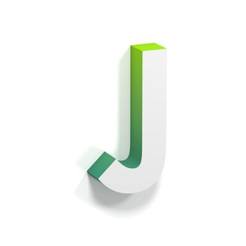 Green gradient and soft shadow font. Letter J. 3D render illustration isolated on white background