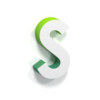 Green gradient and soft shadow font. Letter S. 3D render illustration isolated on white background