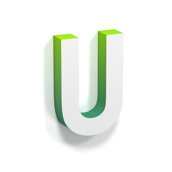 Green gradient and soft shadow font. Letter U. 3D render illustration isolated on white background