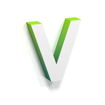 Green gradient and soft shadow font. Letter V. 3D render illustration isolated on white background