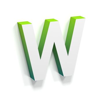 Green gradient and soft shadow font. Letter W. 3D render illustration isolated on white background