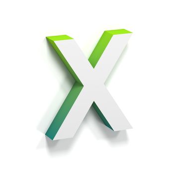 Green gradient and soft shadow font. Letter X. 3D render illustration isolated on white background