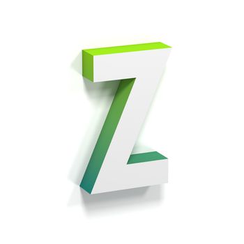 Green gradient and soft shadow font. Letter Z. 3D render illustration isolated on white background