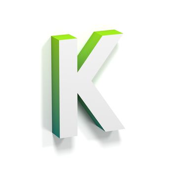 Green gradient and soft shadow font. Letter K. 3D render illustration isolated on white background