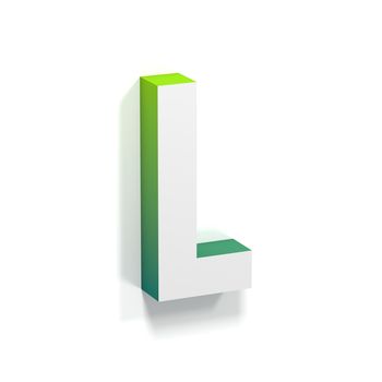 Green gradient and soft shadow font. Letter L. 3D render illustration isolated on white background