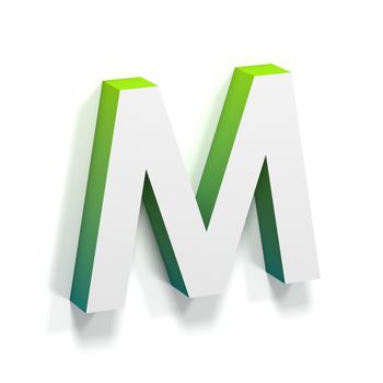 Green gradient and soft shadow font. Letter M. 3D render illustration isolated on white background