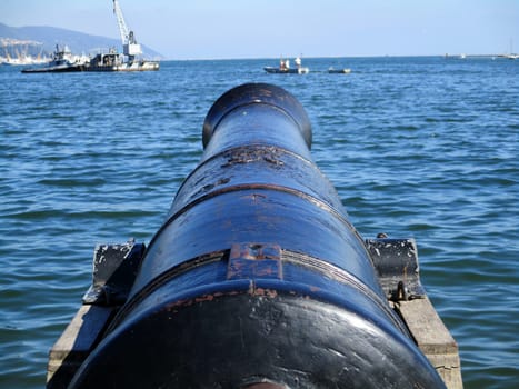 Port of La Spezia, Italy, old cannons on the waterfront