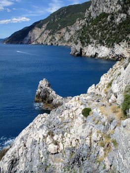 view of the coast and sea around Portovenere, Liguria, Italy