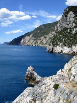 view of the coast and sea around Portovenere, Liguria, Italy