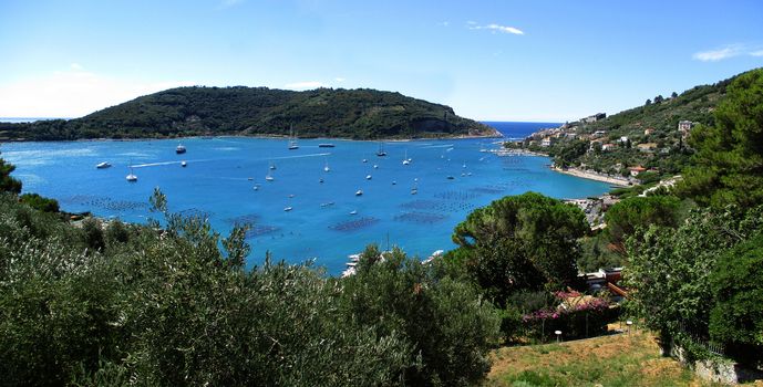 top view of the coastline around Portovenere, Liguria, italy