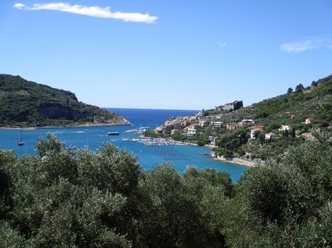 top view of the coastline around Portovenere, Liguria, italy