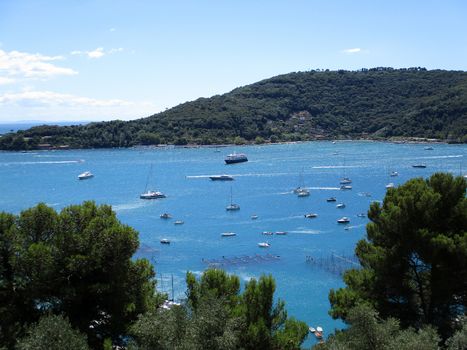 top view of the coastline around Portovenere, Liguria, italy