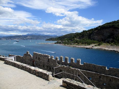 top view of the coastline around Portovenere, Liguria, italy