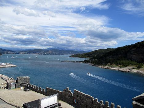 top view of the coastline around Portovenere, Liguria, italy