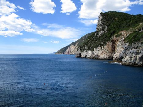 top view of the coastline around Portovenere, Liguria, italy