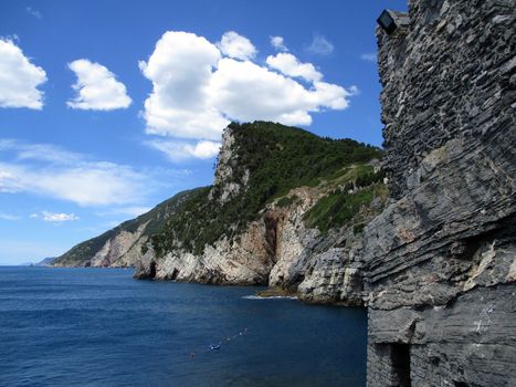 top view of the coastline around Portovenere, Liguria, italy