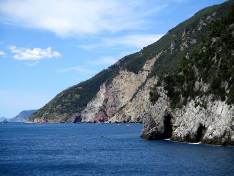 top view of the coastline around Portovenere, Liguria, italy