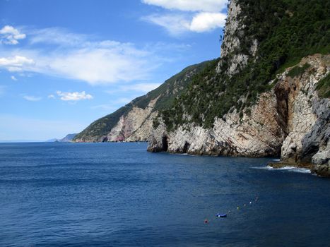 top view of the coastline around Portovenere, Liguria, italy