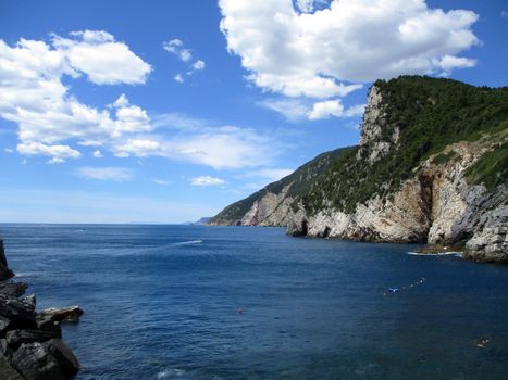 top view of the coastline around Portovenere, Liguria, italy