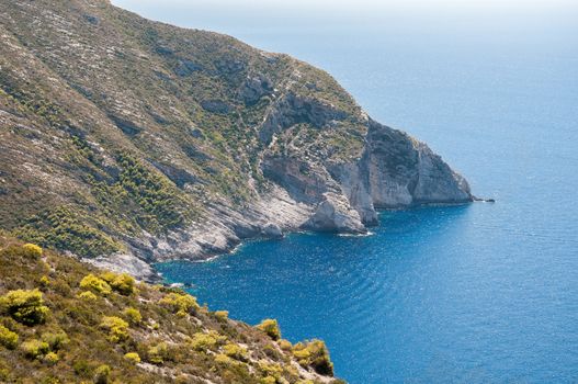 Beautiful cliff coast of Zakynthos Island seen from the top