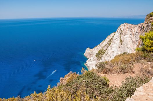 Beautiful cliff coast of Zakynthos Island seen from the top