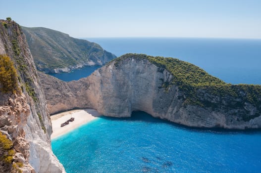 Amazing view of empty Navagio Beach, Zakynthos, Greece